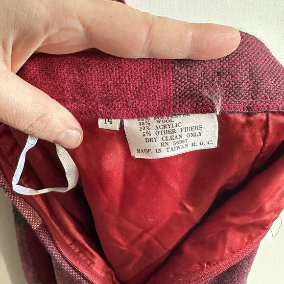 Vintage Black Red Tartan Wool Long Calf Length Midi Pencil Skirt W31" L30" 14 - Picture 7 of 7